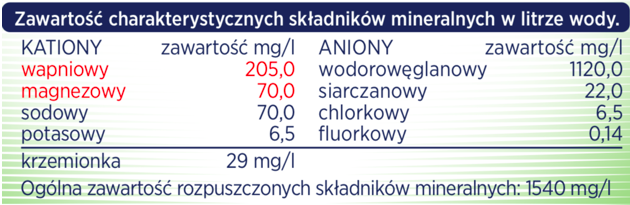 Muszyna Skarb Życia Gazowana Tabelka Składników Mineralnych